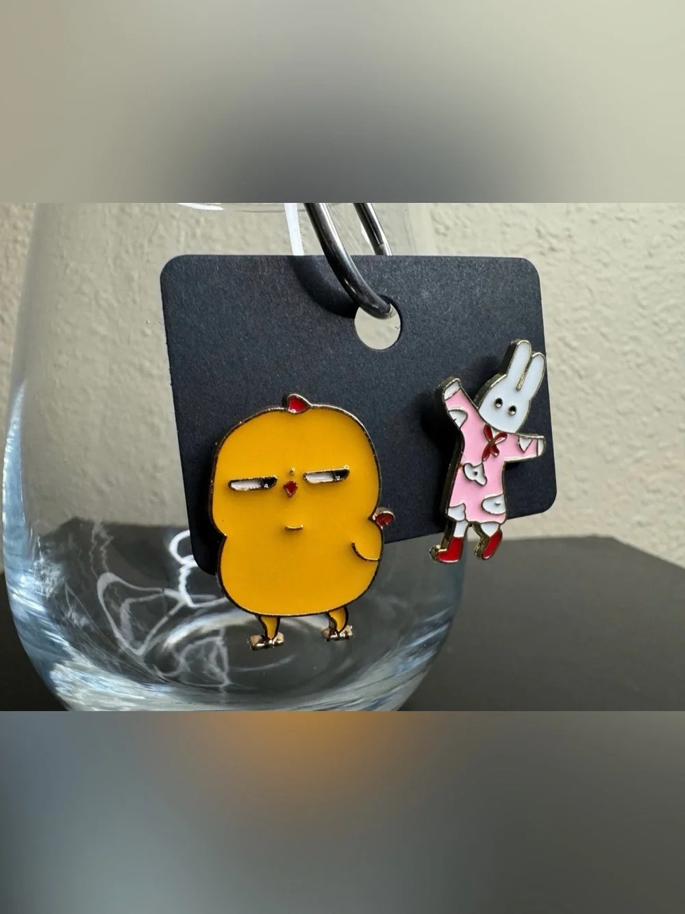 Chicken and Bunny Enamel Pin Pair Spring Easter Friends Attitude